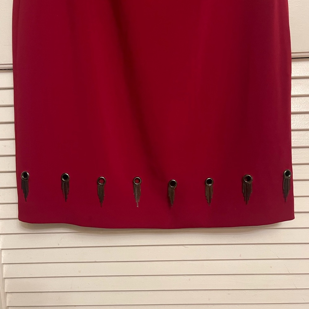 BADGLEY MISCHKA 
Grommet-Trim Mini Dress Size US 2 Color Ruby